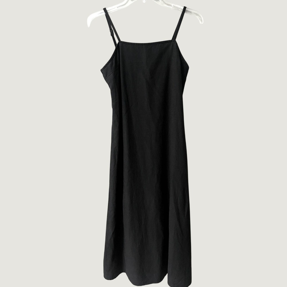 Japna Linen Blend Midi Dress Smocked Back Womens Small Black Adjustable Straps